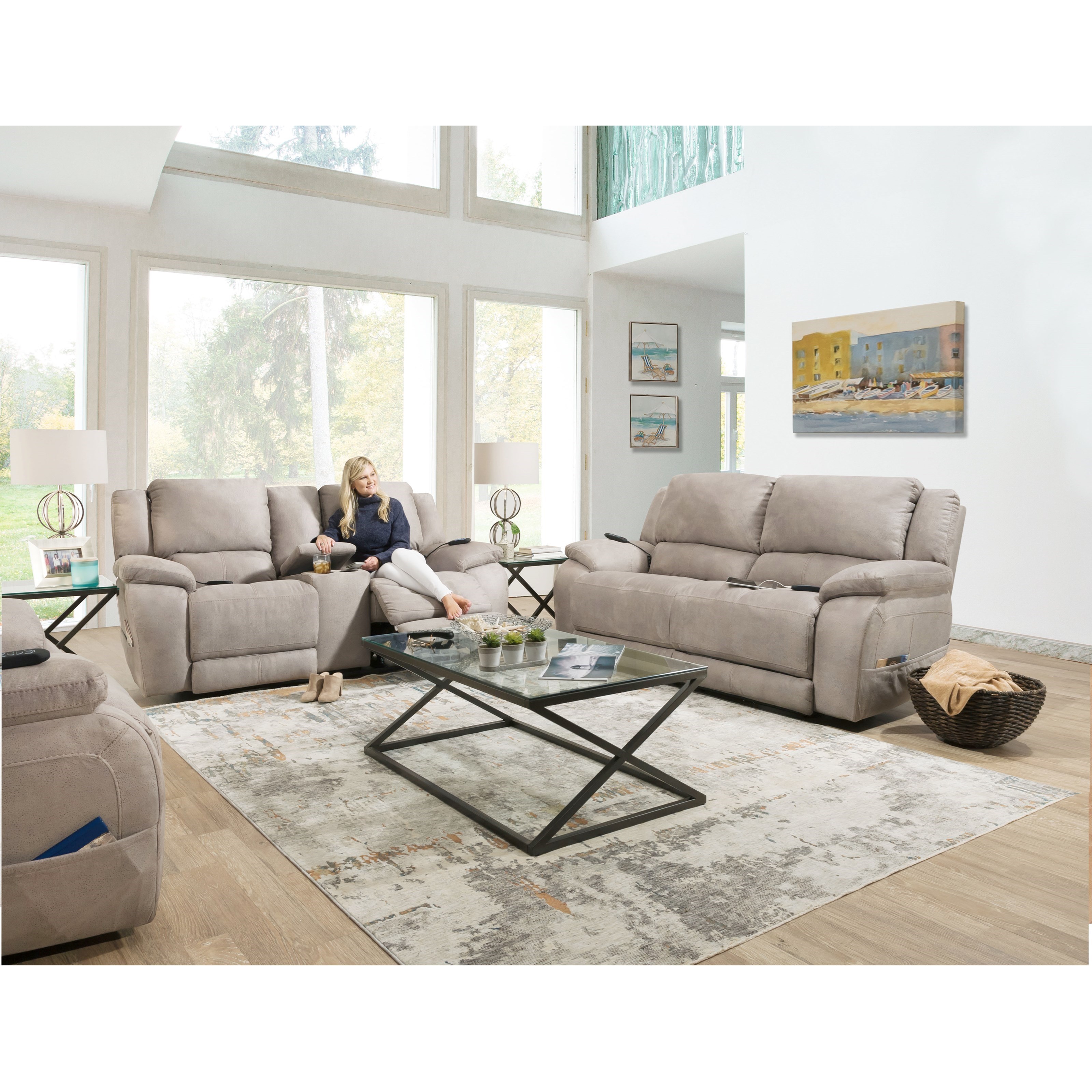 HomeStretch Explorer DC291 Casual Double Reclining Sofa with Pillow Top Arms Standard